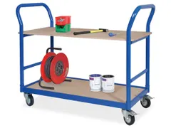 tafelwagen,draagverm. 250kg,2xhouten plaat,RAL5010,rubber-banden