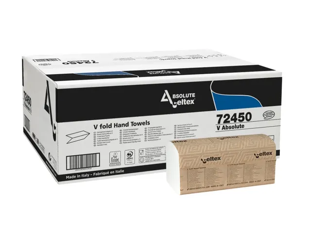 Handdoek Celtex Absolute V-vouw 2-laags wit doos 20 pak a 250 vel