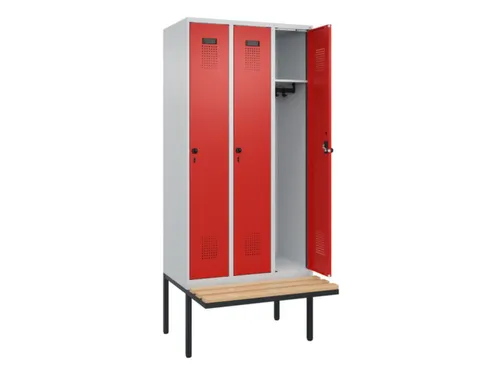 locker met bank,HxBxD 2120x900x815mm,3vak,vak B 300mm,draaigrendel