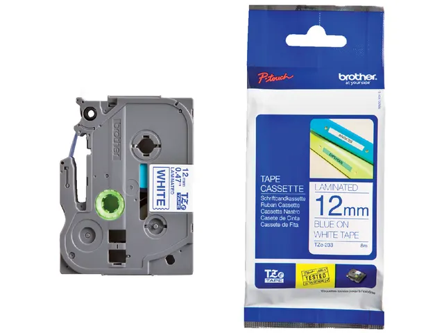 Labeltape Brother P-touch TZe-233 standaard 12mm blauw op wit