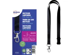 Lanyard Avery rPET zwart 440x15mm met karabijnhaak 10 stuks