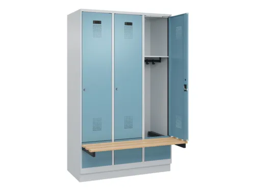locker met bank,HxBxD 1950x1200x815mm,3vak,vak B 400mm,cilinderslot