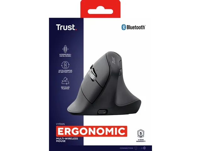 Ergonomische muis Trust hyperscrol Vyran draadloos zwart