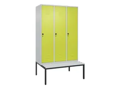 locker met bank,HxBxD 2120x1200x815mm,3vak,vak B 400mm,draaigrendel