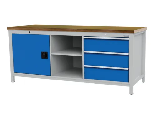 werkbank,HxBxD 860x2000x750mm,onderstel RAL5012,fronten RAL5012