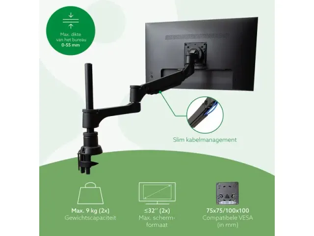 Dubbele Monitorarm R-Go-Tools Caparo 4 gasveer 2 beeldschermen Zwart