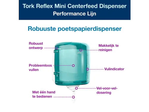 Dispenser Tork Reflex M4 performance centerfeed wit/turquoise 473180