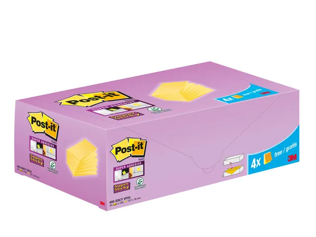 Memoblok 3M Post-it 655-SSCY Super Sticky 76x127mm geel voordeelpak
