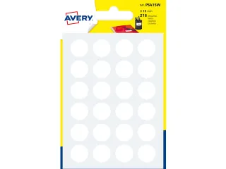 Etiket Avery 15 mm rond blister 216 st wit - 1