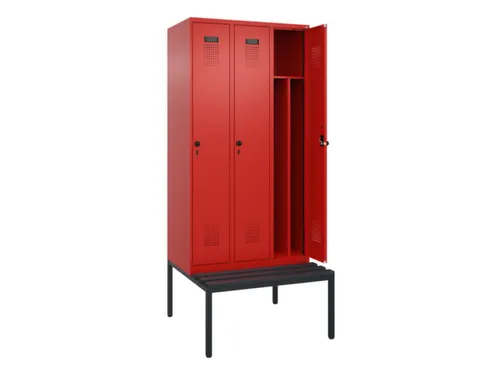 locker met bank,voor scheiding van kleding,HxBxD 2120x900x815mm,3vak