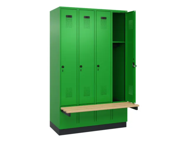 locker met bank,HxBxD 1950x1200x815mm,4vak,vak B 300mm,draaigrendel