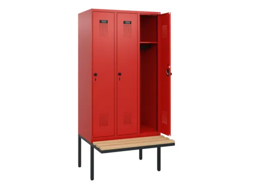 locker met bank,HxBxD 1950x900x815mm,3vak,vak B 300mm,draaigrendel