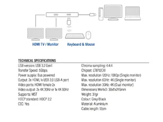Adapter ACT USB-C 4K multiport voor 2 HDMI monitoren - 10