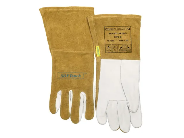 Weldas 10-10007 lederen lashandschoenen, wit, maat M, per 60 paar