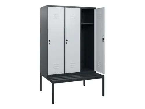 locker met bank,HxBxD 1950x1200x815mm,3vak,vak B 400mm,draaigrendel