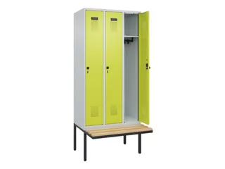 locker met bank,HxBxD 2120x900x815mm,3vak,vak B 300mm,draaigrendel - 2