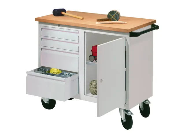 Établi Mobile Charge Maxi. 400Kg Tôle D'acier Ral7035 Façade Ral703
