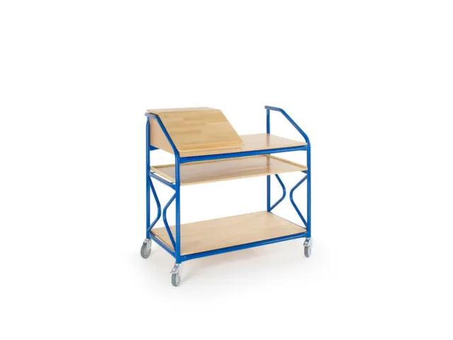 Verrijdbare lessenaar,HxBxD 1240x1230x690mm,m. legborden,klapdeksel