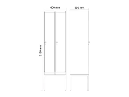 locker,HxBxD 2120x600x500mm,2vak,vak B 300mm,draaigrendel