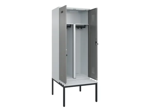 PBM-locker met bank,HxBxD 2120x800x815mm,2vak,vak B 400mm,draaigrendel