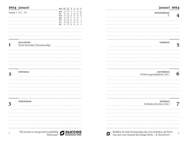 Recharge agenda 2024 Succes Mini 4 jours/2 pages 1 Stuk bij Bonnet Office  Supplies