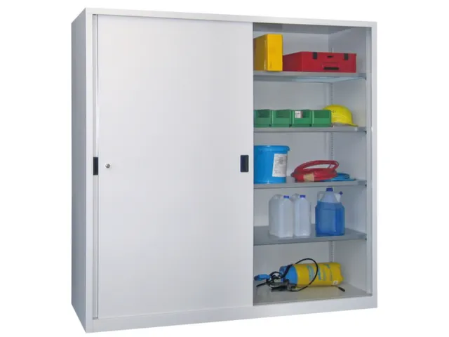 Schuifdeurkast 1950x2000x600mm 5 Oh Tussenwand Cilinderslot Ral7035