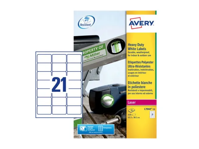 Weerbestendige etiketten Avery 63.5x38.1mm Polyester Wit 420 Stuks