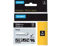 Labeltape Dymo Rhino 18054 Vinyl 12mmx5.5m Wit Op Zwart