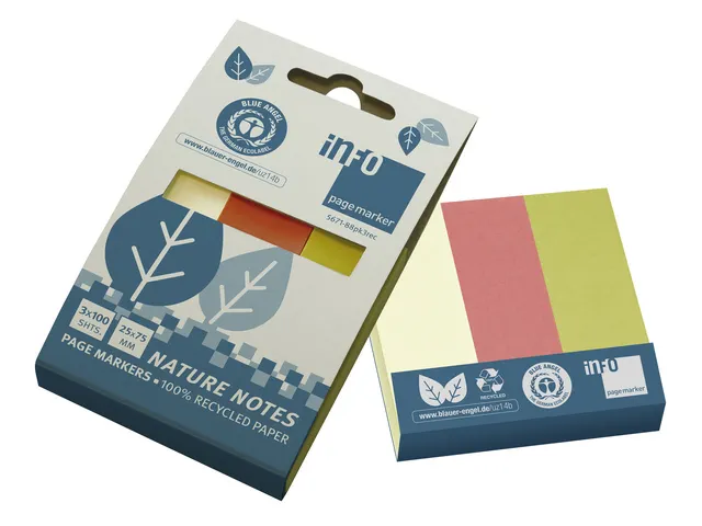 Info Page Marker papier 25x75mm, 3 kleuren recycled 100 vel per kleur
