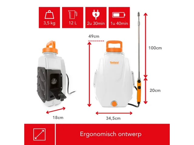 Rugsproeier Met Herlaadbare Batterij 12 Liter