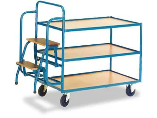 Orderverzamelwagen 990x590mm Totale H 1135mm 3 Etages Hout Ral5010 - 2