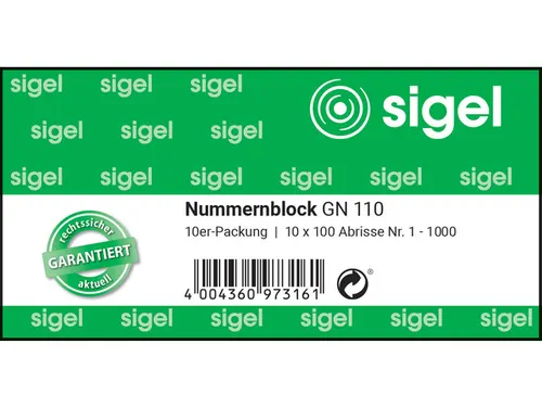 Nummerblok Sigel 10 blok a 100 vel 1 t/m 1000 Assorti