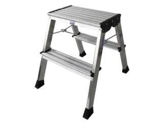 Verrijdbaar Vouwtrapje Aluminium 2x2treden 4 Geveerde Wielen Blauw - 1