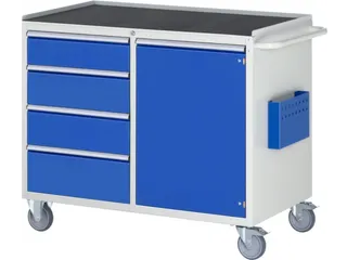 gereedschapswagen 975x1145x650mm metaalblad 450kg 4 laden+kast RAL5010 - 1