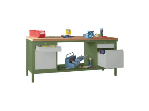 Werkbank 900x2000x700mm 4laden Frame/behuizing Ral6011 Front Ral7035