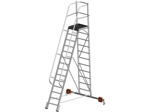 verrijdbare treden-platformladder,eenzijdig,14trede(n),stand H 3,3m