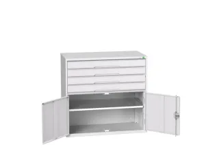 ladekast 1000x1050x550mm 4laden 2deuren uittrekbaar RAL7035 - 1