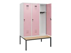 locker met bank,HxBxD 1950x1200x815mm,3vak,vak B 400mm,draaigrendel