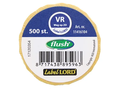 Voedseletiketten 59x23x59mm Flushlabel VR weg op ZO