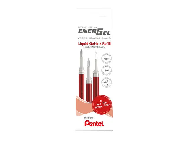 Gelschrijvervulling Pentel LR7 Energel medium rood set à 3 stuks