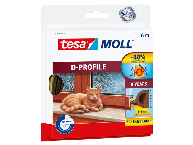 Tochtstrip Tesa Moll 05393 D profiel 9mmx6m bruin