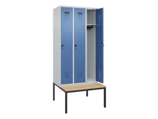 locker met bank,HxBxD 2120x900x815mm,3vak,vak B 300mm,draaigrendel - 1