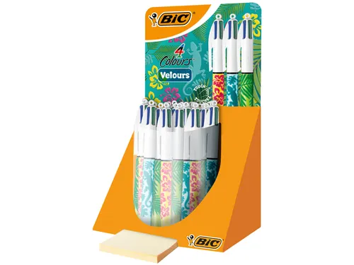 Balpen Bic 4kleuren velours medium assorti
