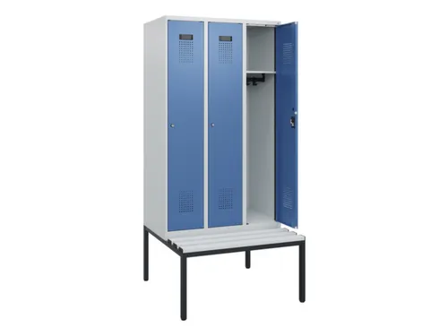 locker met bank,HxBxD 1950x900x815mm,3vak,vak B 300mm,cilinderslot