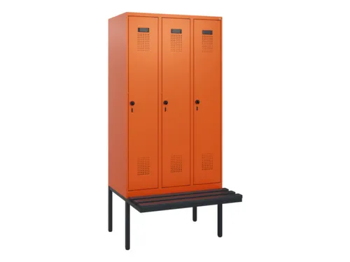 locker met bank,HxBxD 1950x900x815mm,3vak,vak B 300mm,draaigrendel