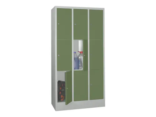 lockerkast,HxBxD 1850x900x500mm,3x3vakken,RAL7035,front RAL6011