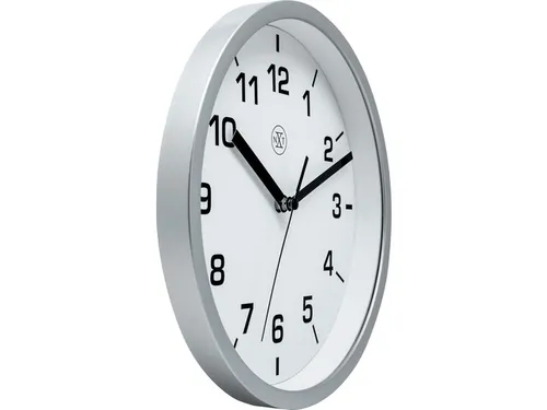wandklok NXT diameter 20cm kunststof zilver, witte wijzerplaat cijfers
