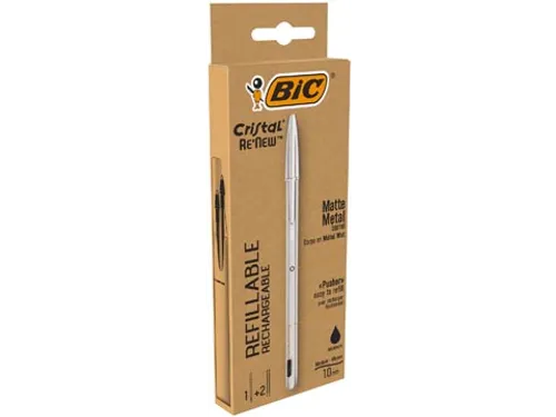 balpen Cristal Re-new, zilveren lichaam zwarte inkt
