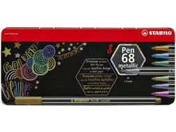 Viltstift STABILO Pen 68/8 medium metallic assorti blik à 8 stuks