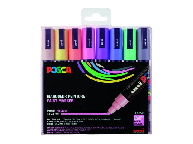 Verfstift Posca PC5M Medium Punt 1,8-2,5mm 8st pastel kleuren